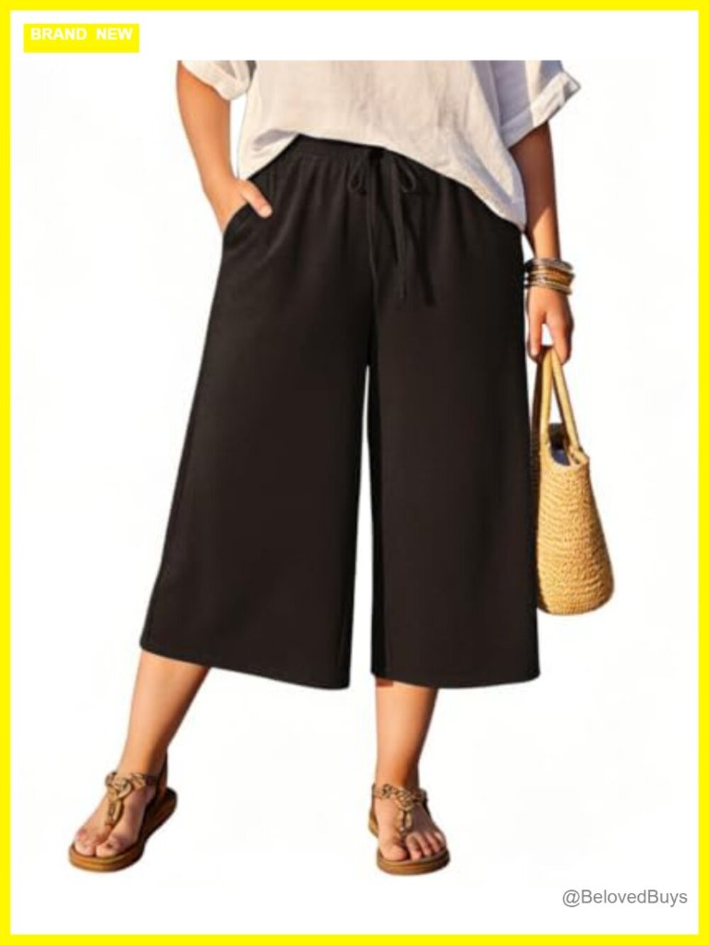 Plus Size Capri Wide Leg Loose Pants High Waisted Lounge Pajama with Pockets